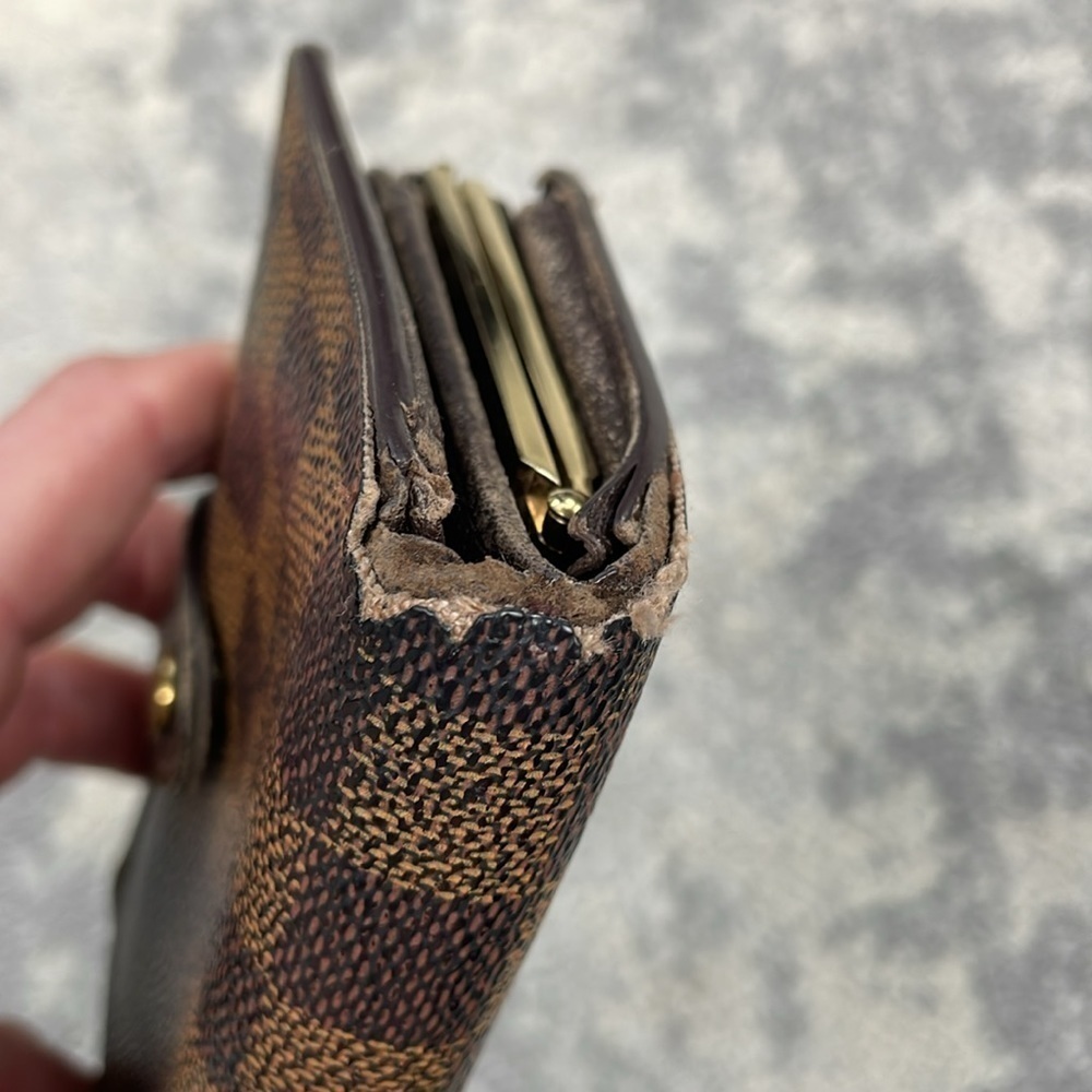 Louis Vuitton Damier Ebene French Kisslock Compact Wallet Brown Tan Checkboard - Picture 7 of 17